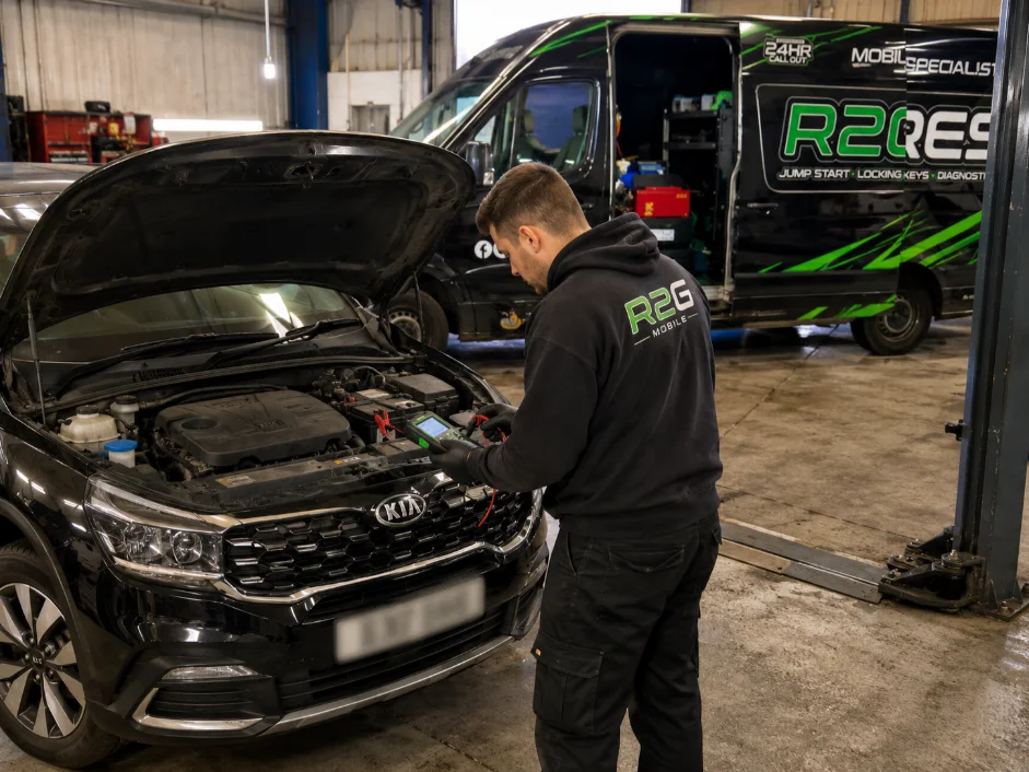 Kia Sportage Battery Condition Check at Workshop in Nottingham