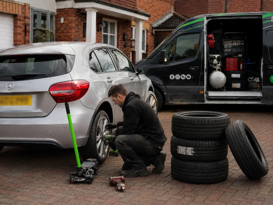 Mercedes Tyre Fitting Service at Home Nottingham, England